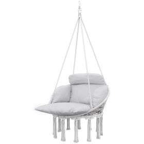 Outsunny Hammock Swing Chair, Macrame Hanging Chair with Large Cushion, Chain, Steel Frame for Indoor Outdoor Use, Gray
