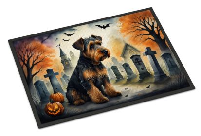 NEW Airedale Terrier Spooky Halloween Doormat Front Door Mat Indoor Outdoor Rugs for Entryway, Non Slip Washable Low Pile, 18H X 27W
