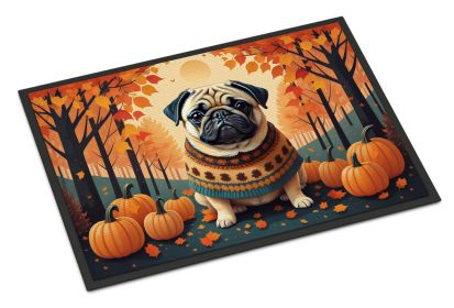 NEW Fawn Pug Fall Doormat Front Door Mat Indoor Outdoor Rugs for Entryway, Non Slip Washable Low Pile, 18H X 27W