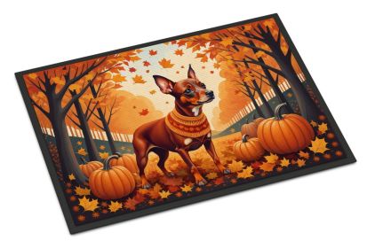 NEW Red Miniature Pinscher Fall Doormat Front Door Mat Indoor Outdoor Rugs for Entryway, Non Slip Washable Low Pile, 18H X 27W
