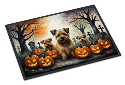 Norfolk Terrier Spooky Halloween Doormat Front Door Mat Indoor Outdoor Rugs for Entryway, Non Slip Washable Low Pile, 18H X 27W