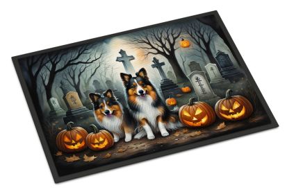 NEW Sheltie Spooky Halloween Doormat Front Door Mat Indoor Outdoor Rugs for Entryway, Non Slip Washable Low Pile, 18H X 27W