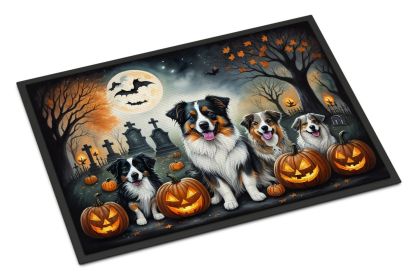 NEW Australian Shepherd Spooky Halloween Doormat Front Door Mat Indoor Outdoor Rugs for Entryway, Non Slip Washable Low Pile, 18H X 27W