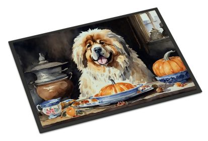 Tibetan Mastiff Fall Kitchen Pumpkins Doormat Front Door Mat Indoor Outdoor Rugs for Entryway, Non Slip Washable Low Pile, 24H X 36W