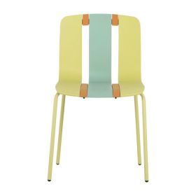 4 Pack Modern Striped Color Block Chairs  Indoor Outdoor PP Plastic Seat & Sturdy Metal Legs, Vibrant Yellow, Orange, Green  For Living Room, Bal (Option: Grain Yellow)