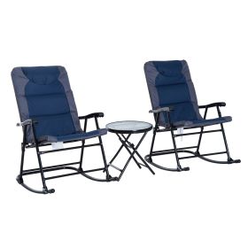 3 Piece Blue Rocking Bistro Set  Patio Chairs   Glass Coffee Table (Color: Blue)