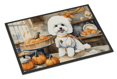 NEW Bichon Frise Fall Kitchen Pumpkins Doormat Front Door Mat Indoor Outdoor Rugs for Entryway, Non Slip Washable Low Pile, 18H X 27W (Default: Default)