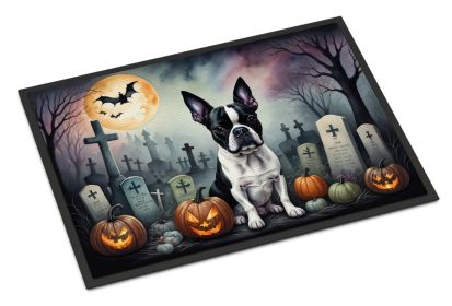 NEW Boston Terrier Spooky Halloween Doormat Front Door Mat Indoor Outdoor Rugs for Entryway, Non Slip Washable Low Pile, 18H X 27W (Default: Default)