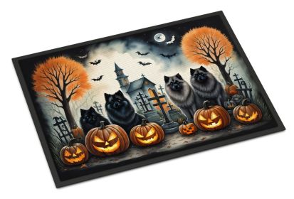 NEW Keeshond Spooky Halloween Doormat Front Door Mat Indoor Outdoor Rugs for Entryway, Non Slip Washable Low Pile, 18H X 27W (Default: Default)