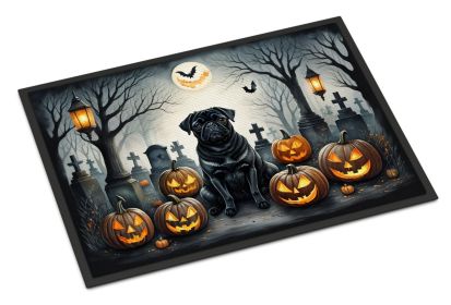 NEW Black Pug Spooky Halloween Doormat Front Door Mat Indoor Outdoor Rugs for Entryway, Non Slip Washable Low Pile, 18H X 27W (Default: Default)
