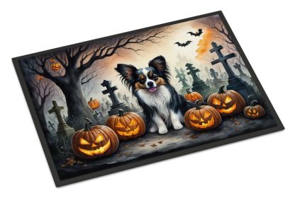 NEW Papillon Spooky Halloween Doormat Front Door Mat Indoor Outdoor Rugs for Entryway, Non Slip Washable Low Pile, 18H X 27W (Default: Default)