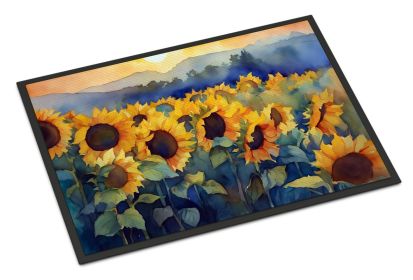 NEW Sunflowers in Watercolor Doormat Front Door Mat Indoor Outdoor Rugs for Entryway, Non Slip Washable Low Pile, 18H X 27W (Default: Default)