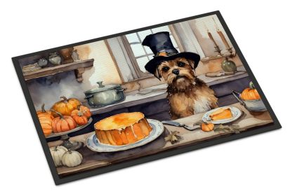 NEW Border Terrier Fall Kitchen Pumpkins Doormat Front Door Mat Indoor Outdoor Rugs for Entryway, Non Slip Washable Low Pile, 18H X 27W (Default: Default)