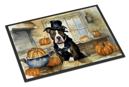 NEW Pit Bull Terrier Fall Kitchen Pumpkins Doormat Front Door Mat Indoor Outdoor Rugs for Entryway, Non Slip Washable Low Pile, 18H X 27W (Default: Default)