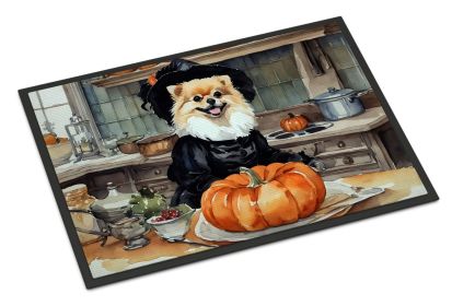 NEW Pomeranian Fall Kitchen Pumpkins Doormat Front Door Mat Indoor Outdoor Rugs for Entryway, Non Slip Washable Low Pile, 18H X 27W (Default: Default)