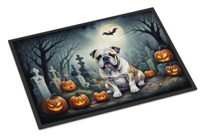 NEW English Bulldog Spooky Halloween Doormat Front Door Mat Indoor Outdoor Rugs for Entryway, Non Slip Washable Low Pile, 18H X 27W (Default: Default)