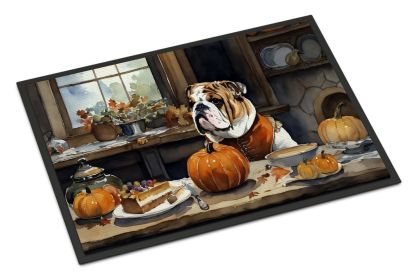 NEW English Bulldog Fall Kitchen Pumpkins Doormat Front Door Mat Indoor Outdoor Rugs for Entryway, Non Slip Washable Low Pile, 18H X 27W (Default: Default)