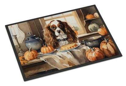 NEW Cavalier Spaniel Fall Kitchen Pumpkins Doormat Front Door Mat Indoor Outdoor Rugs for Entryway, Non Slip Washable Low Pile, 18H X 27W (Default: Default)